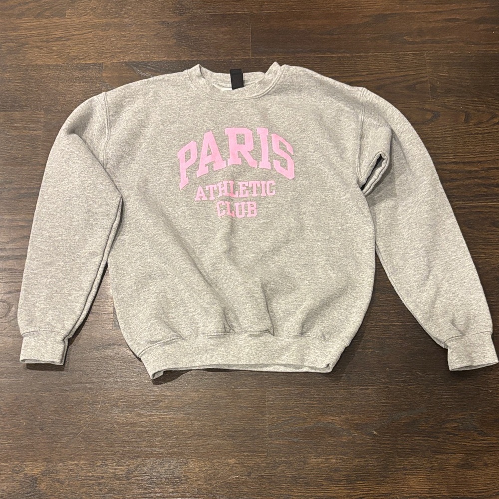 Gildan Girl’s Gray Sweatshirt Paris with Pink Print Size Large